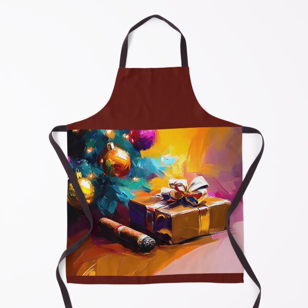 Item preview, Christmas Tree with Ornaments and Gift Box - Cigar and Festive Cheer in Warm Holiday Scene Digital AI Generated Art designed and sold by OlfactoART Studio.
