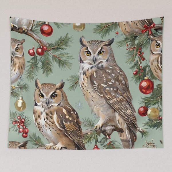 Item preview, Family of owls gathered around the Christmas tree designed and sold by Ciervo Primavera.