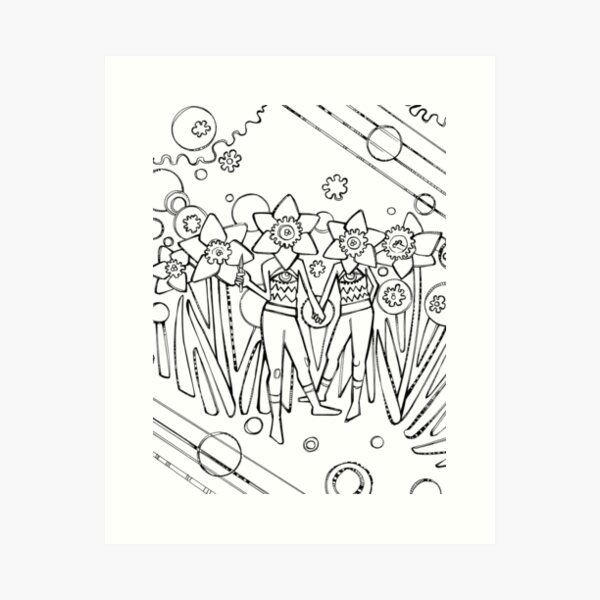 Daffodil Monster Figures, Coloring Page Art Print