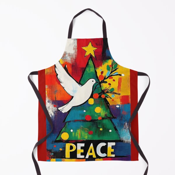 Item preview, White Dove with Branch and Christmas Tree with Star and Bold Peace Message Abstract Digital Art designed and sold by OlfactoART Studio.