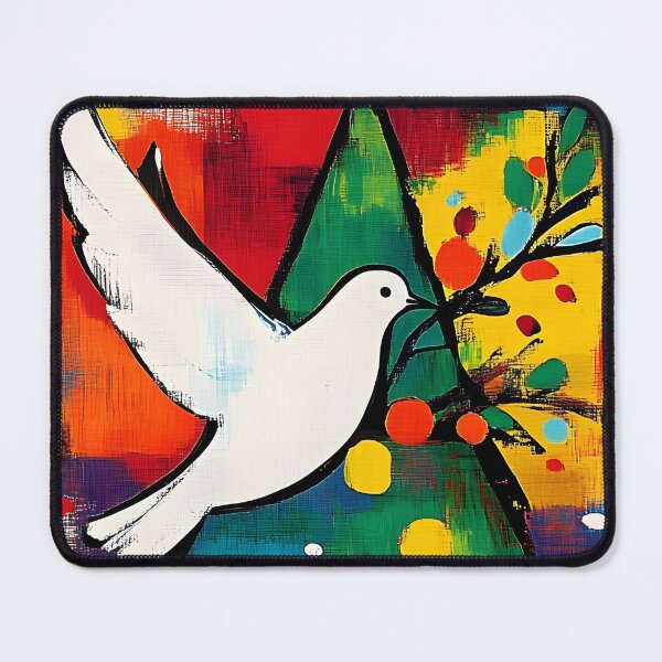 Item preview, White Dove with Branch and Christmas Tree with Star and Bold Peace Message Abstract Digital Art designed and sold by OlfactoART Studio.