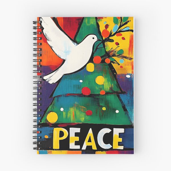 Item preview, White Dove with Branch and Christmas Tree with Star and Bold Peace Message Abstract Digital Art designed and sold by OlfactoART Studio.