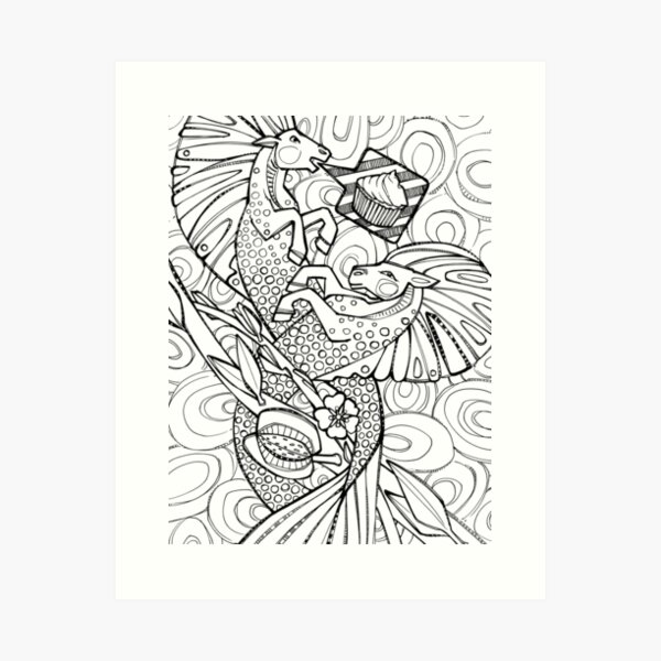 Seahorses Speaking of Cupcakes, Coloring Page Art Print