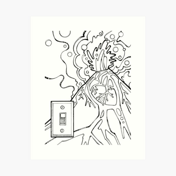 Volcano Heart Erupting, Coloring Page Art Print