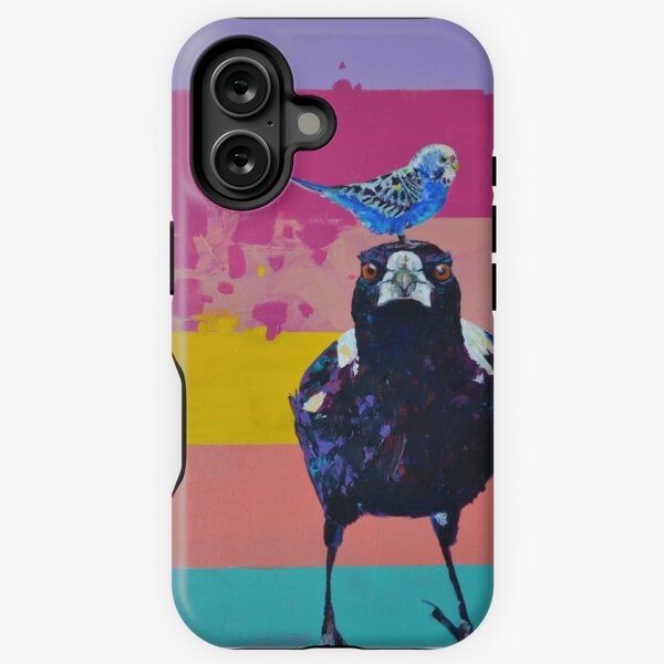 painting of Australian Magpie and Blue Budgie, art print. iPhone Tough Case