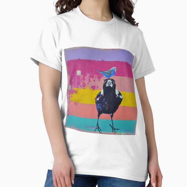 Item preview,  painting of Australian Magpie and Blue Budgie, art print. designed and sold by Cat Leonard.