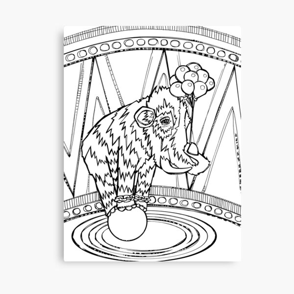 Woolly Mammoth at the Circus, Coloring Page Canvas Print