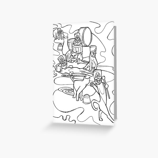 Cat Marching Band, Coloring Page Greeting Card