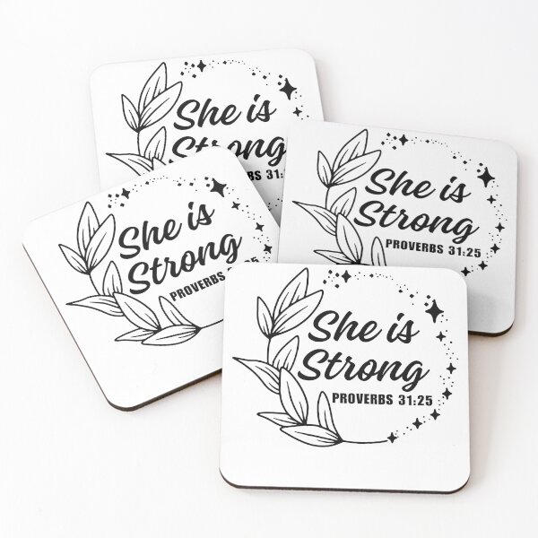 Item preview, She is Strong, proverbs 31:25, bible quotes designed and sold by MoriaStore.