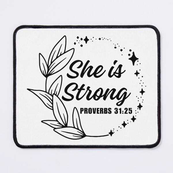 Item preview, She is Strong, proverbs 31:25, bible quotes designed and sold by MoriaStore.