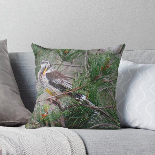 HONEYEATER ~ Yellow Wattle Bird DJI2YG269SA by David Irwin Throw Pillow