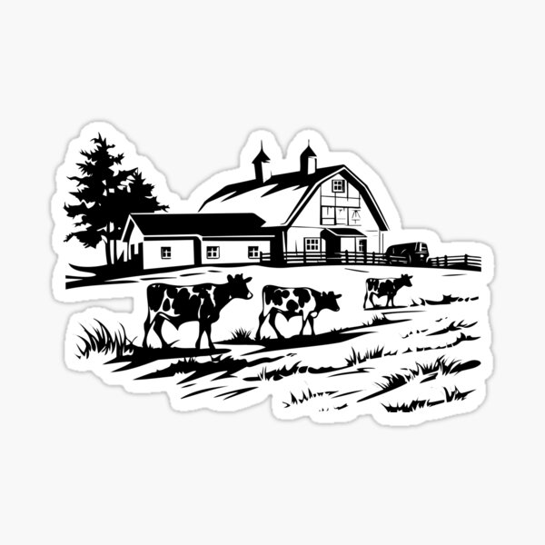 Item preview, Cow Farmhouse Cattle Ranch Barn Rural Livestock Dairy Country Shed  designed and sold by inkoutninja.