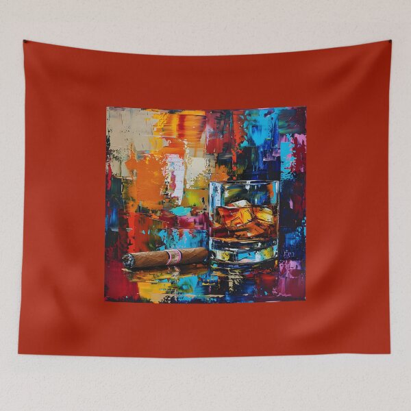 Item preview, Whiskey and Cigar - Bold Abstract Colors Create Intensity and Depth Digital Art AI Generated designed and sold by OlfactoART Studio.