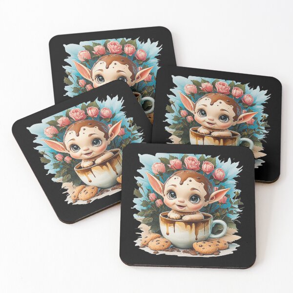 Item preview, Adorable Fantasy Elf in Chocolate Cup - Cute Baby Elf Art designed and sold by love3617.