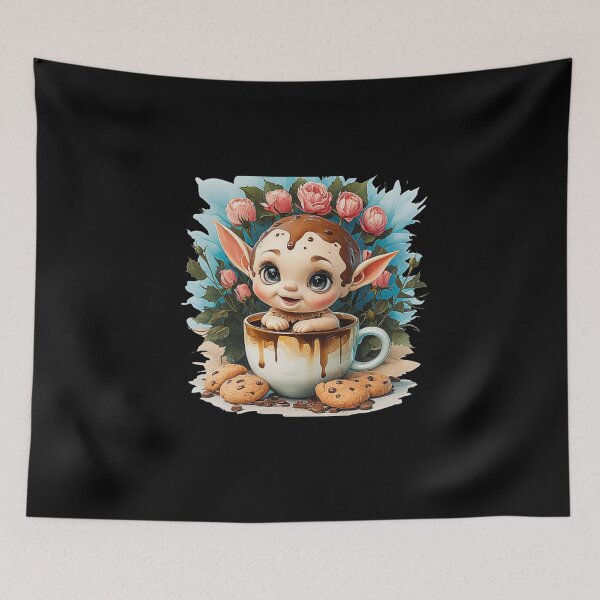 Item preview, Adorable Fantasy Elf in Chocolate Cup - Cute Baby Elf Art designed and sold by love3617.