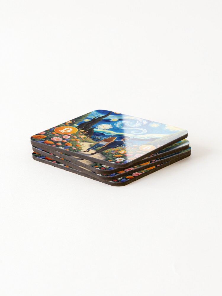 Thumbnail 4 of 5, Coasters (Set of 4), Bitcoin Wave Riding the Crypto Tide designed and sold by RadDeck.