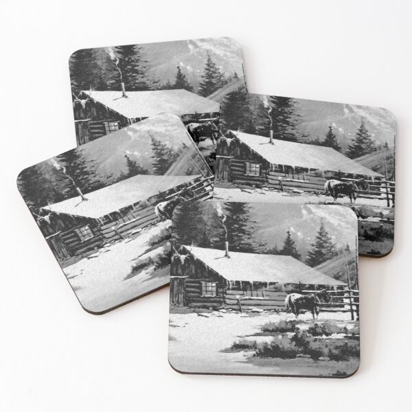 Item preview, Cabin Mountain Scene Nature Black White designed and sold by Tammy Marie Russell.