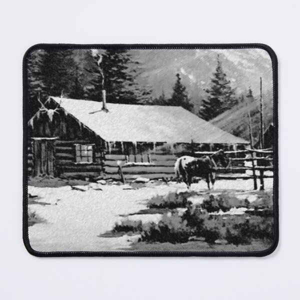 Item preview, Cabin Mountain Scene Nature Black White designed and sold by Tammy Marie Russell.