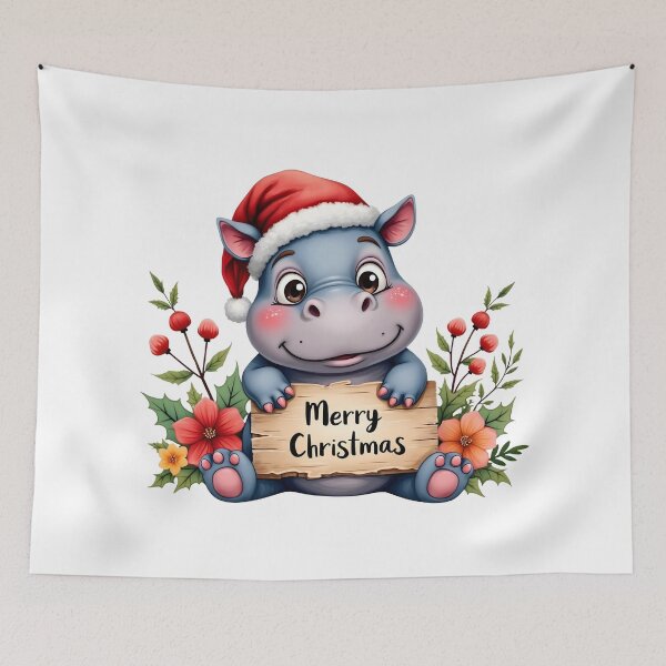 Item preview, Merry Christmas Baby Hippo Moo Deng designed and sold by CraftyAnimal.