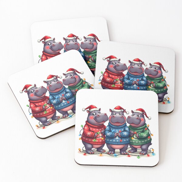 Item preview, Festive Hippos Wearing Christmas Lights designed and sold by CraftyAnimal.