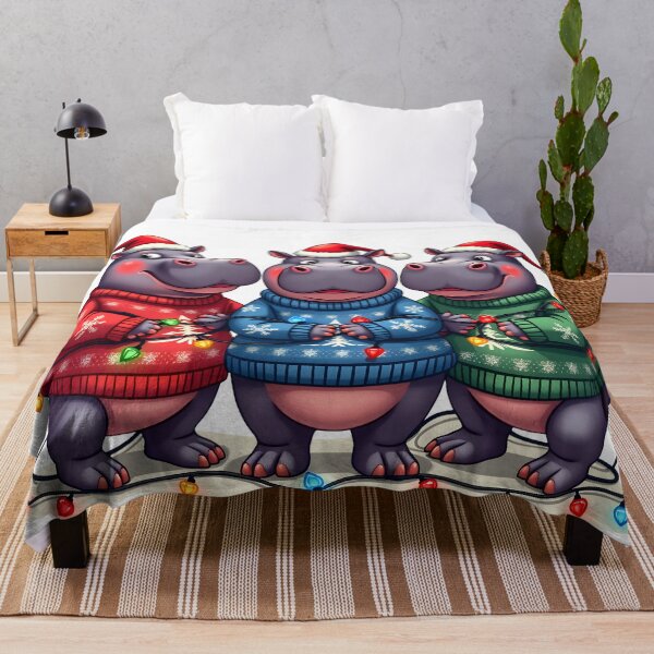Item preview, Festive Hippos Wearing Christmas Lights designed and sold by CraftyAnimal.