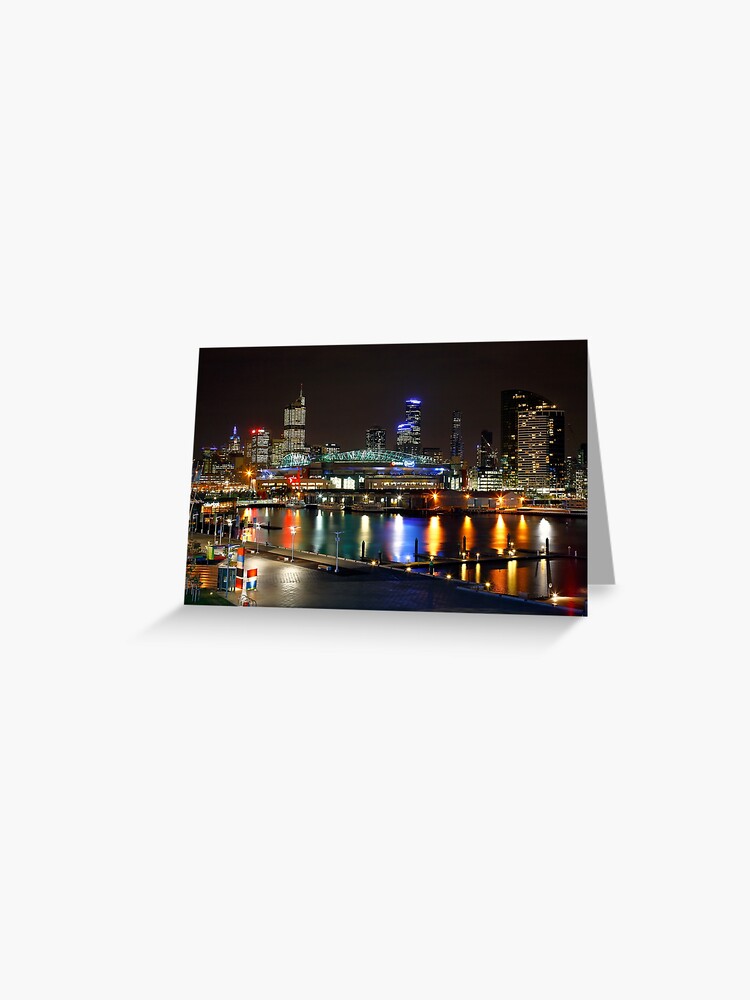 Thumbnail 1 of 2, Greeting Card, Docklands By Night, Melbourne, Australia designed and sold by Chockstone.