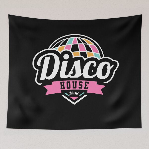 Aperçu de l'œuvre DISCO HOUSE - Bannière avec logo Discoball (blanc/rose) créée et vendue par Discothreadz.