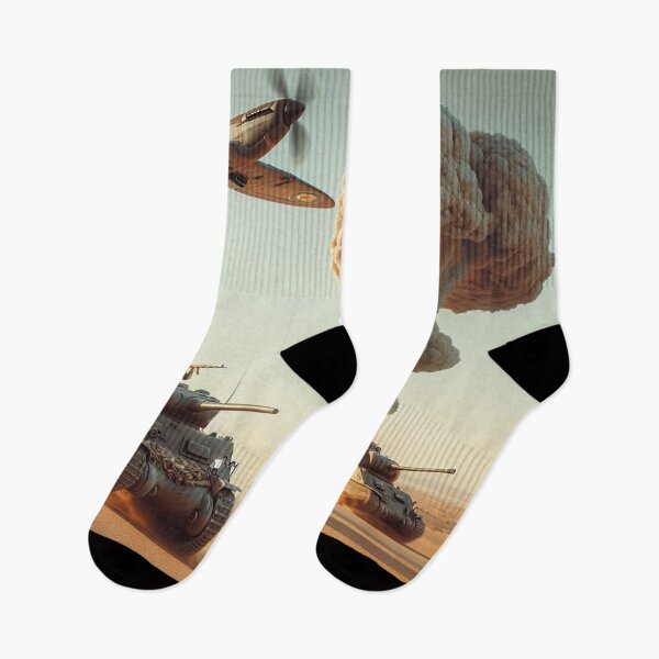 Item preview, Two WW2 Tanks and a Fighter Plane in the Desert escaping a Nuclear Mushroom Cloud in the background designed and sold by DHSTN.