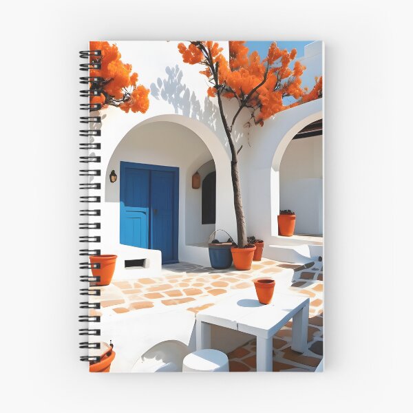Item preview, Terracotta Dreams in Greece, Orange Blossoms and Blue Doors, Mediterranean Style Greek Island, Minimalist Greece Travel Landscape, Greek Aesthetic Boho Decor designed and sold by Kintsugi99.