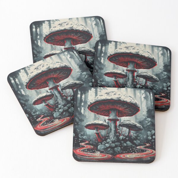 Item preview, Dark Surreal Mushroom Cluster In Mystical Forest Setting designed and sold by estampavibe.