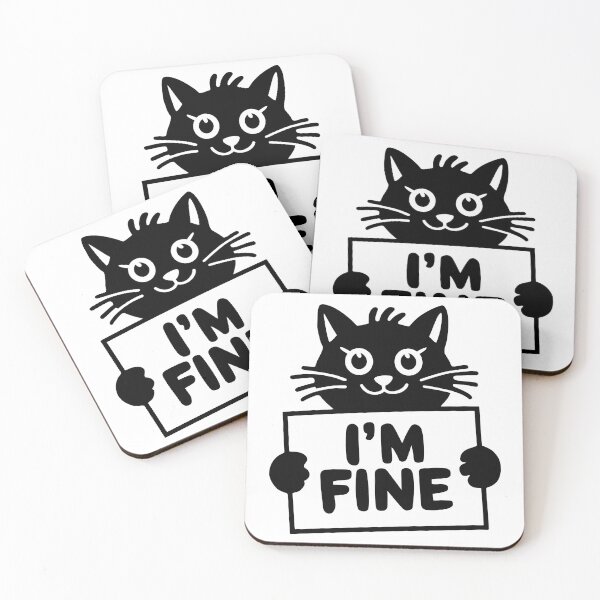Item preview, Cute smiling cat with a sign "I'm fine". Funny animal art designed and sold by GiriaGallery.