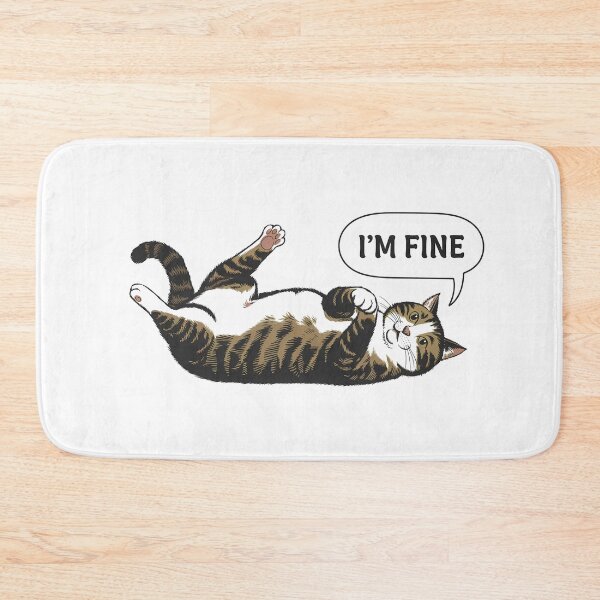 Item preview, Cute smiling cat with caption "I'm fine". Funny animal art designed and sold by GiriaGallery.