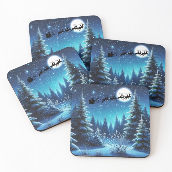 Item preview, Christmas greeting card of snowy fir trees with Santa's sleigh designed and sold by Audrey Janvier | AJD.