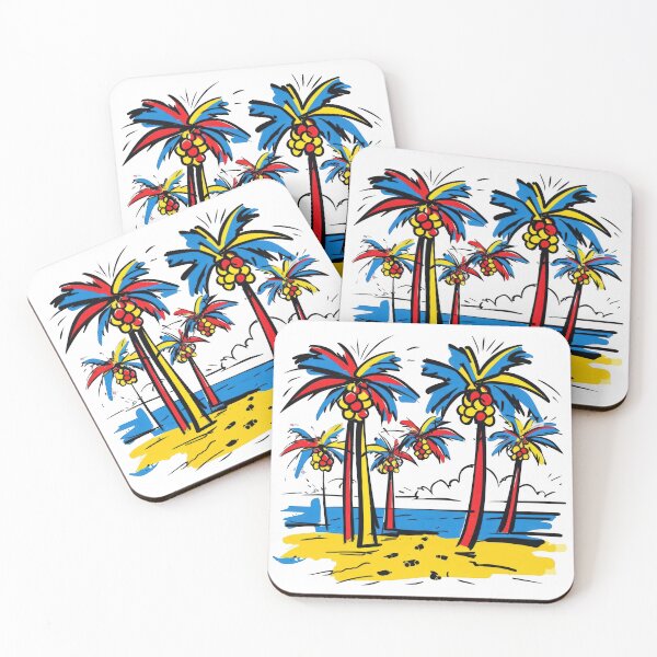 Item preview, Vibrant Pop Art Beach Scene With Bold Palm Trees designed and sold by estampavibe.