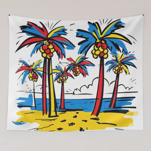 Item preview, Vibrant Pop Art Beach Scene With Bold Palm Trees designed and sold by estampavibe.