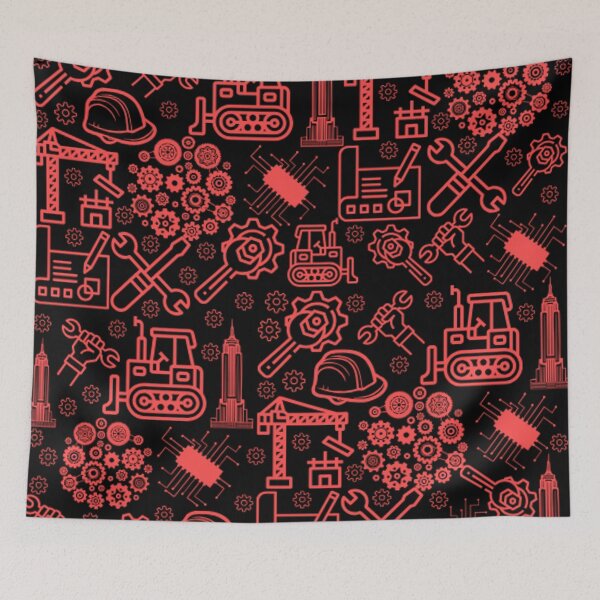 Item preview, brick red and black Architectural Blueprint Engineer Pattern designed and sold by DesignYourWaystore.