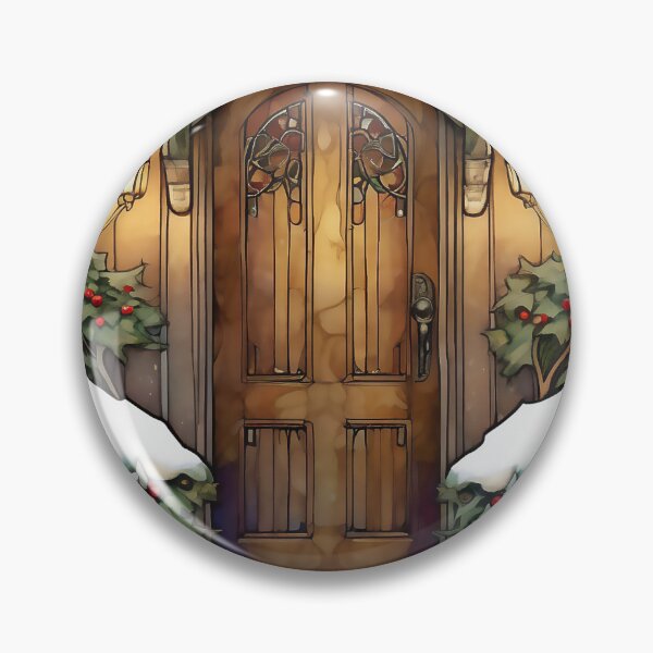 Item preview, Christmas Door with Stained Glass, Holly Bushes, and Arched Windows designed and sold by gamgees.