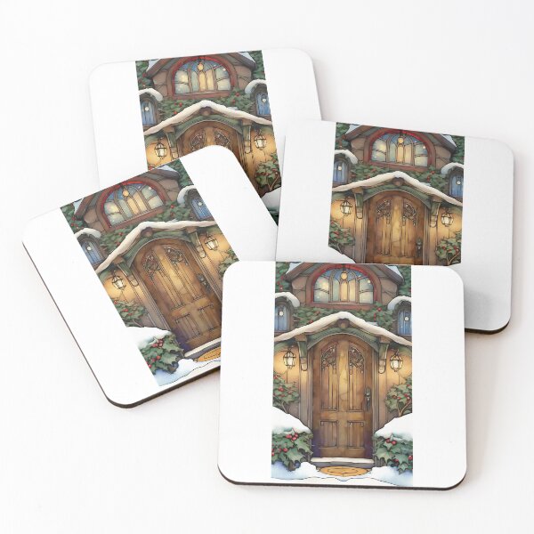 Item preview, Christmas Door with Stained Glass, Holly Bushes, and Arched Windows designed and sold by gamgees.