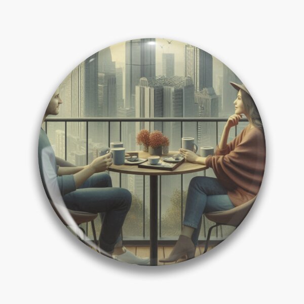 Item preview, Couple Enjoys Morning Coffee in Urban Area Penthouse designed and sold by choder61.