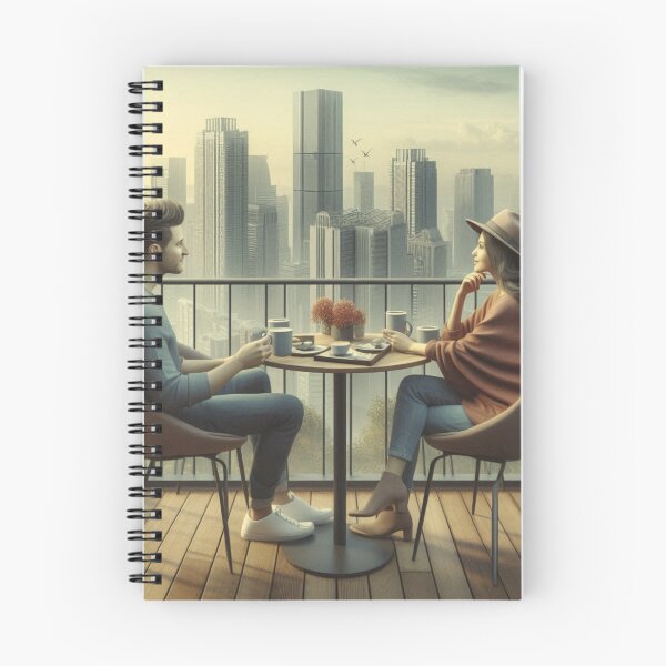 Item preview, Couple Enjoys Morning Coffee in Urban Area Penthouse designed and sold by choder61.