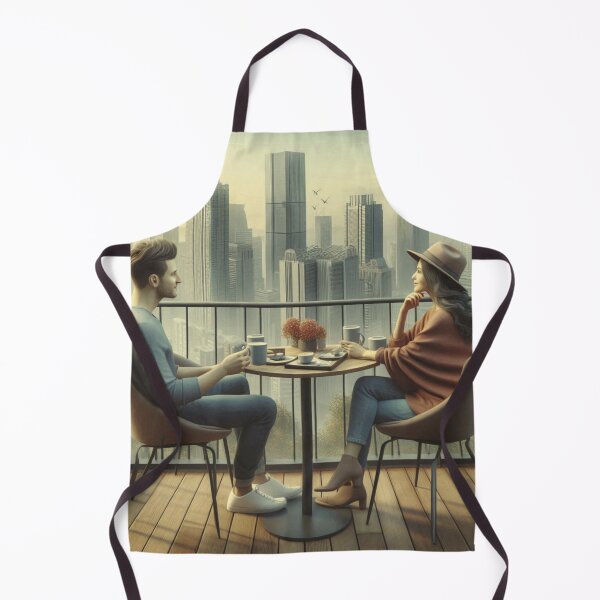 Item preview, Couple Enjoys Morning Coffee in Urban Area Penthouse designed and sold by choder61.