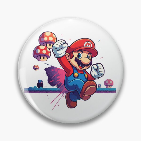 Item preview, A character in blue overalls and red hat, jumping with joy, mushrooms nearby. designed and sold by PholPol1959.