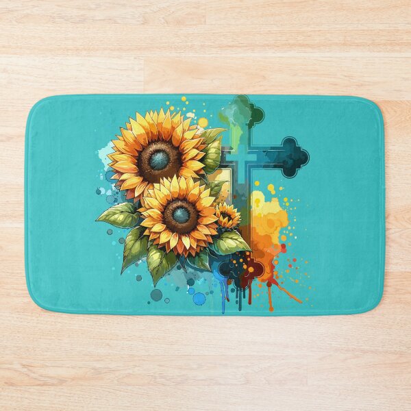 Item preview, Watercolor Christian Cross Sunflowers designed and sold by RayCrimson.