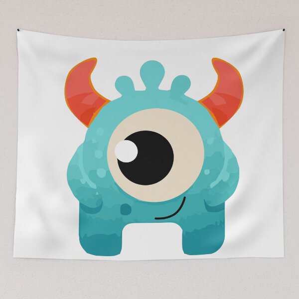 Item preview, Cute Blue One-Eyed Monster with Horns - Kids Illustration Clipart designed and sold by viktoriaart0303.