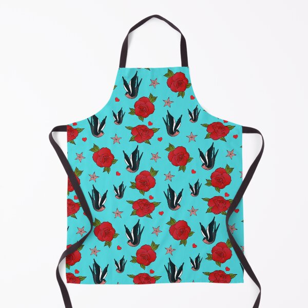 Item preview, Tattoo Style Swallows and Roses Rockabilly Pattern designed and sold by HotHibiscus.
