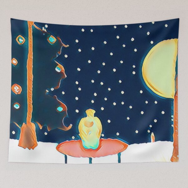 Item preview, new unordinary snowing night scene with tree and moon in japanese ukiyo-e style painting art designed and sold by MerryCrown.