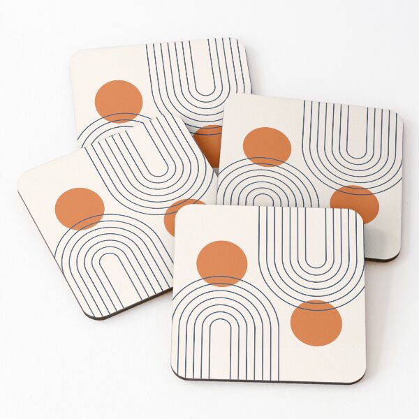 Item preview, Mid Century Modern Geometric 88 in Navy Blue and Burnt Orange (Rainbow and Sun Abstraction) designed and sold by nineFlorals.