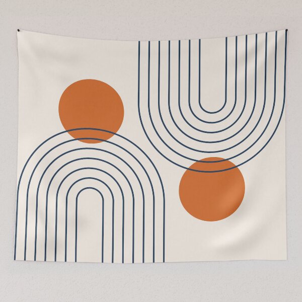 Item preview, Mid Century Modern Geometric 88 in Navy Blue and Burnt Orange (Rainbow and Sun Abstraction) designed and sold by nineFlorals.