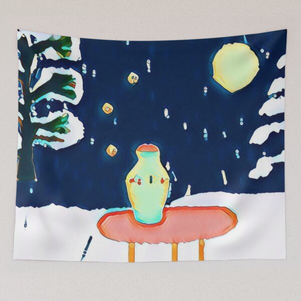 Item preview, new unordinary snowing night scene with tree and moon in japanese ukiyo-e style painting art designed and sold by MerryCrown.