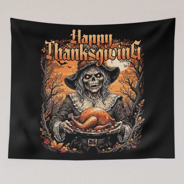 Item preview, Happy Thanksgiving horror skeleton turkey roasted designed and sold by Tokyo Retro.